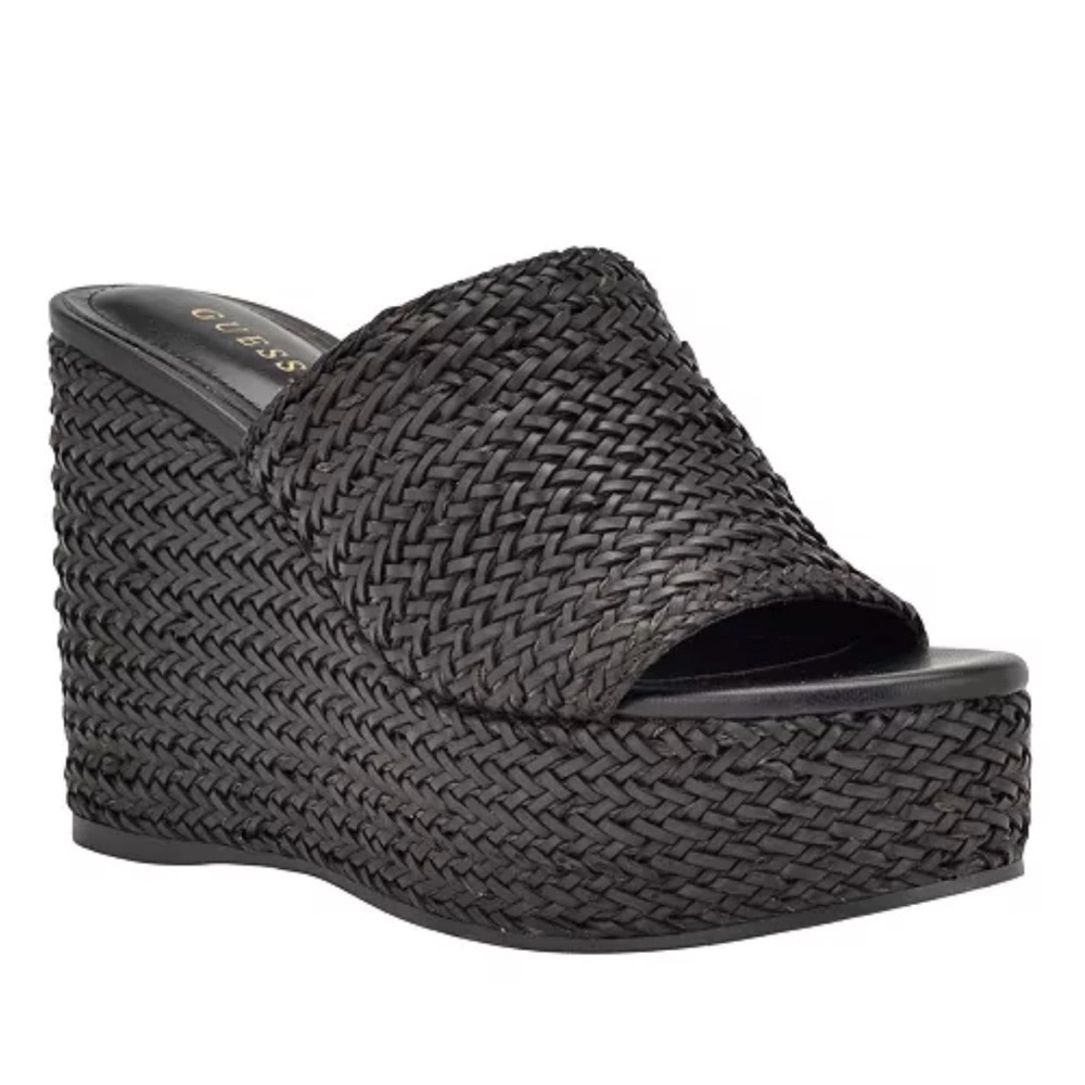 9 GUESS Black Woven Platform Wedge Slides Yenisa - Picture 8 of 8